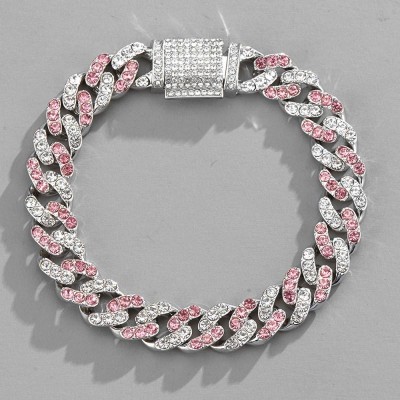 11mm Pink and White Stones Cuban Link Bracelet