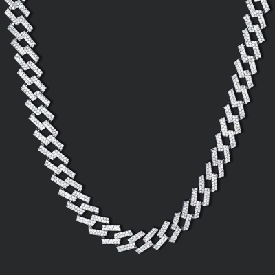 Prong 14mm Cuban Link Chain in White Gold