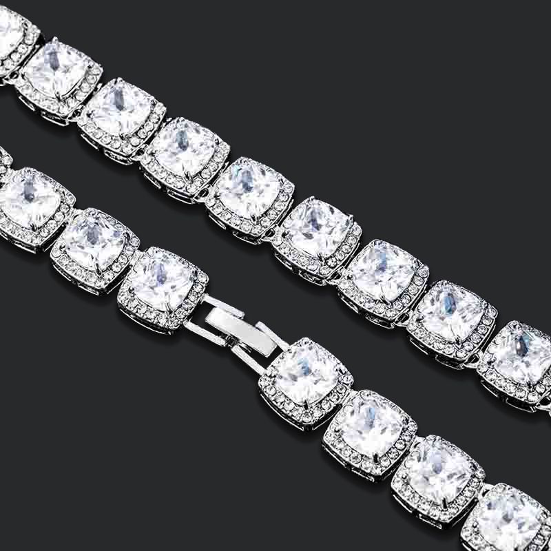 10mm Cushion Cut Halo Tennis Chain in White Gold