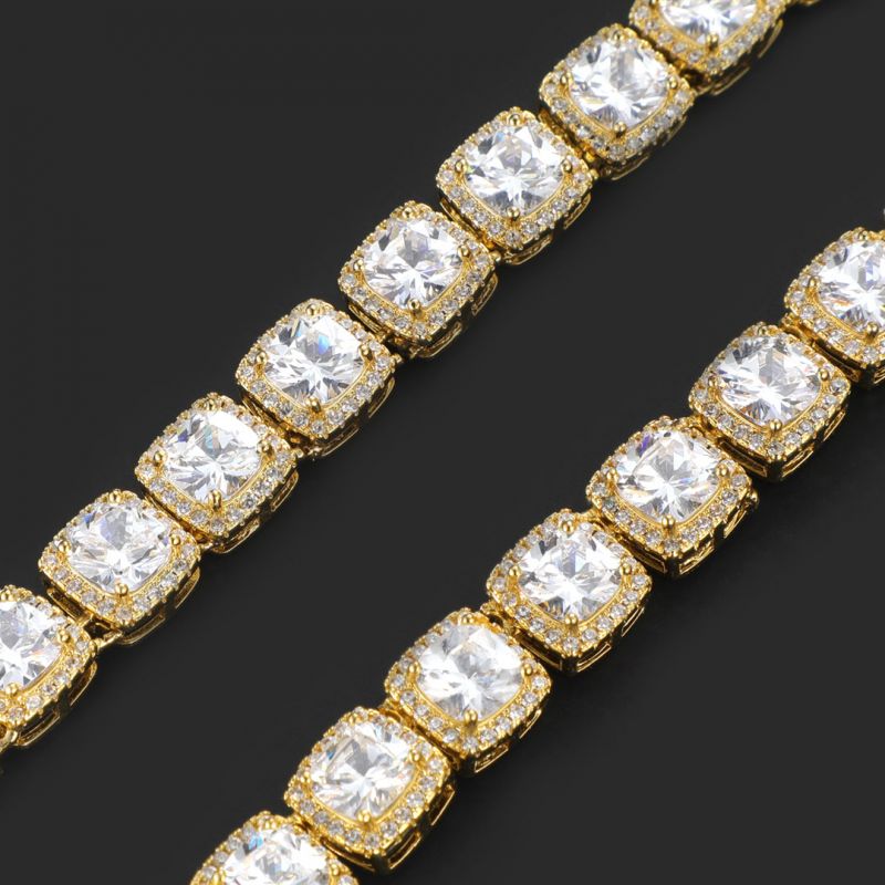 10mm Cushion Cut Halo Tennis Chain in Gold