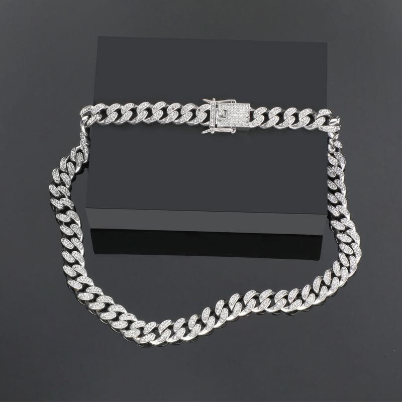 12mm CZ Stones Miami Cuban Chain in White Gold