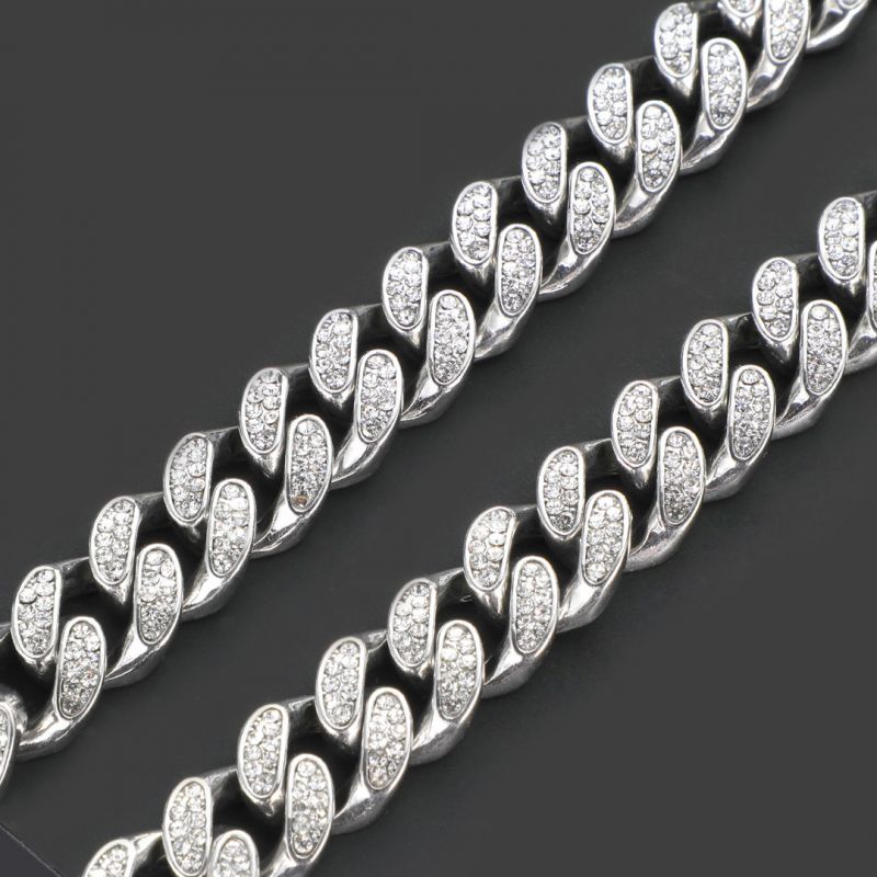 12mm CZ Stones Miami Cuban Chain in White Gold