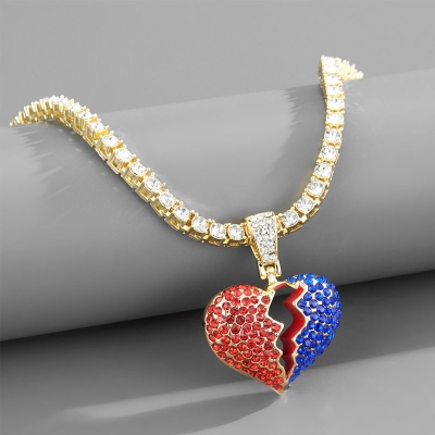 Iced Brokern Heart Pendant with Tennis Chain