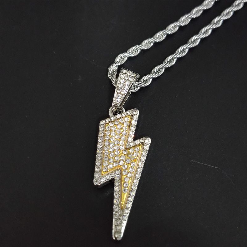 Iced Lightning Pendant in White Gold