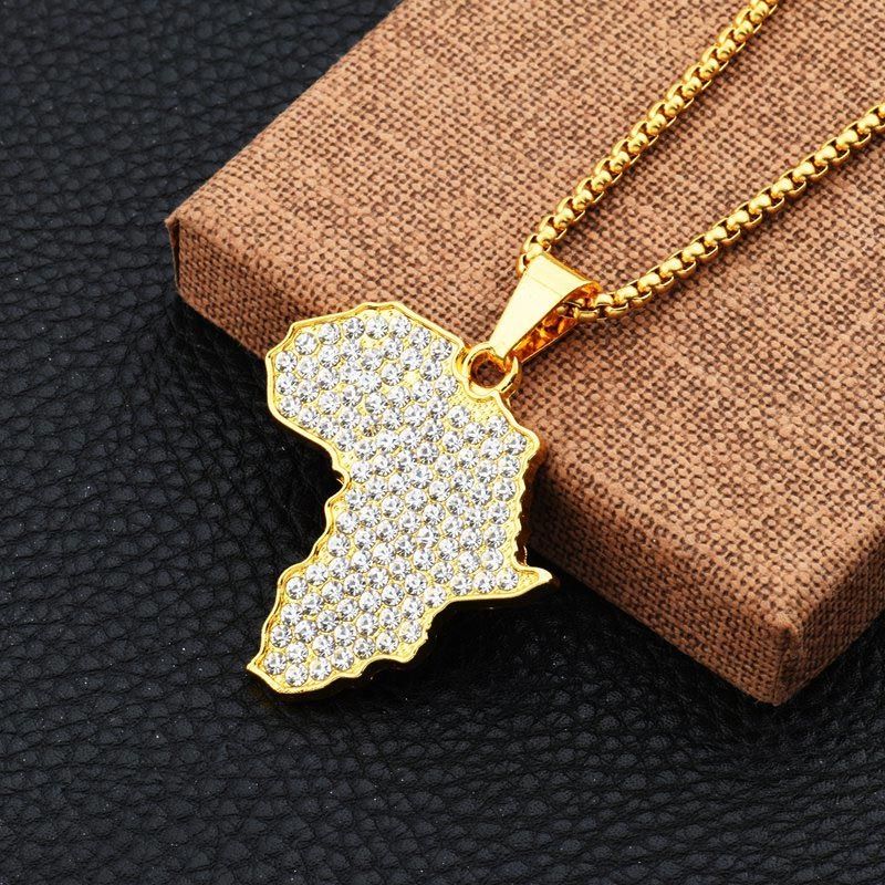 Iced Africa Map Pendant in Gold