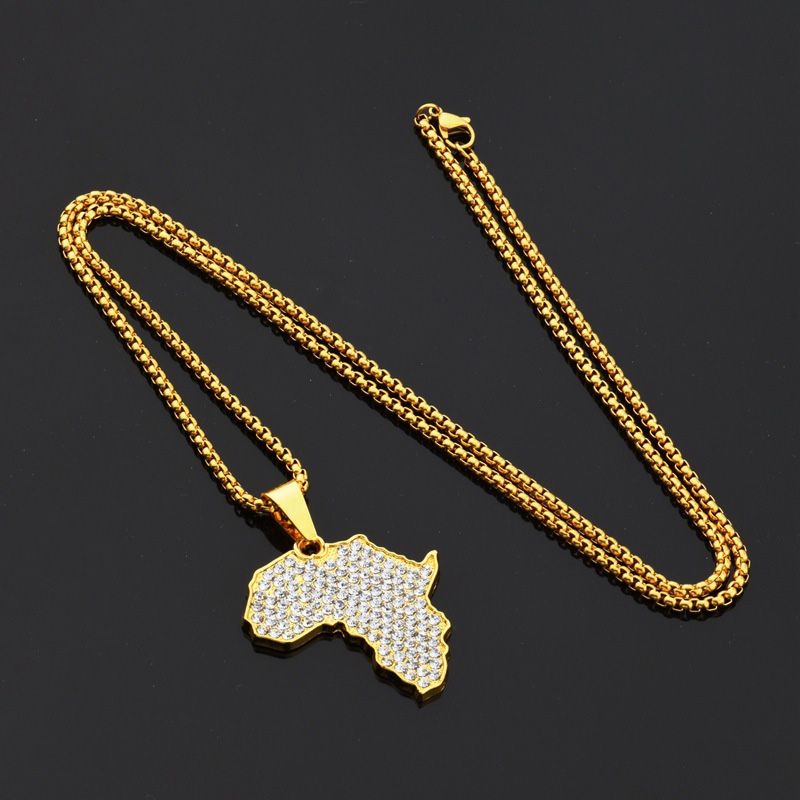 Iced Africa Map Pendant in Gold