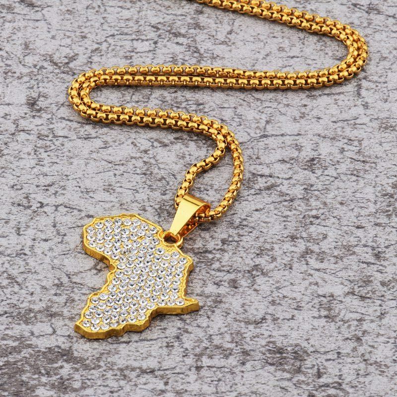 Iced Africa Map Pendant in Gold