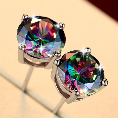 Multicolor Round Stone Stud Earrings