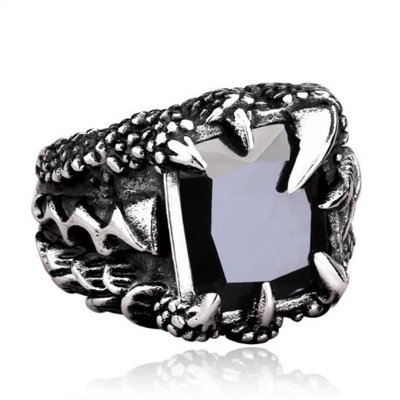 Black Stone Dragon Claw Titanium Steel Ring