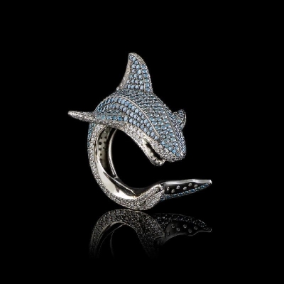 Sky Blue Diamonds Shark Ring