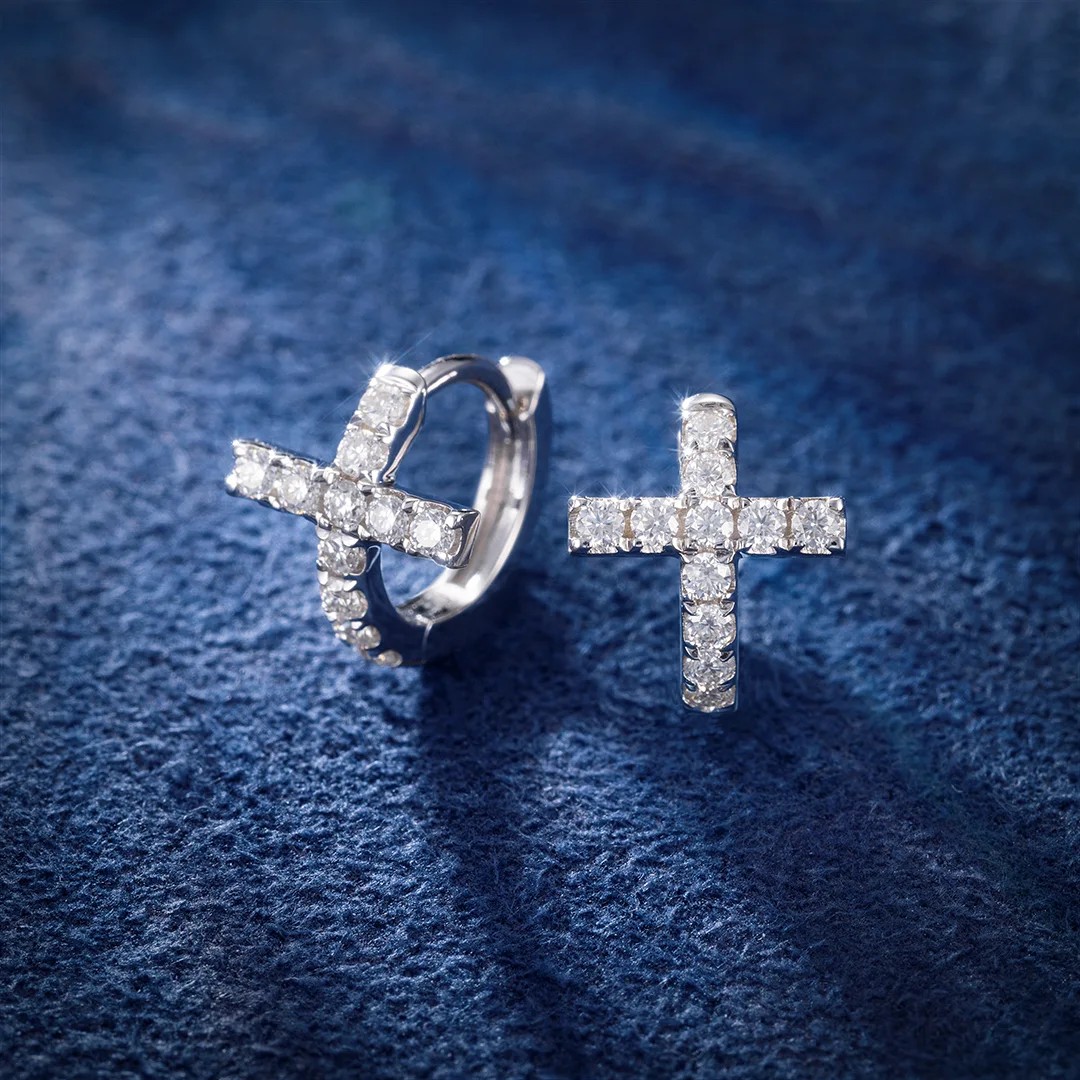 Iced Cross Hoop Earrings