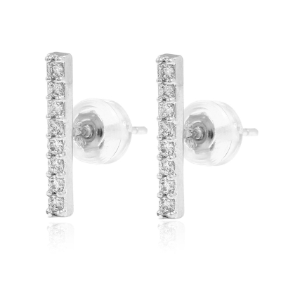 Iced Simple Straight Bar Stud Earrings in White Gold
