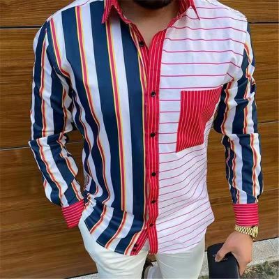 Men's Geometric Panel Print Long Sleeve Shirt