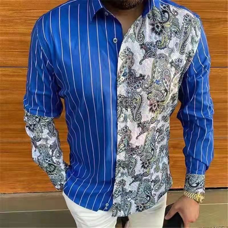 Men's Geometric Panel Print Long Sleeve Shirt
