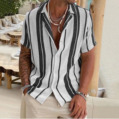 Striped Lapel Short Sleeve Shirt