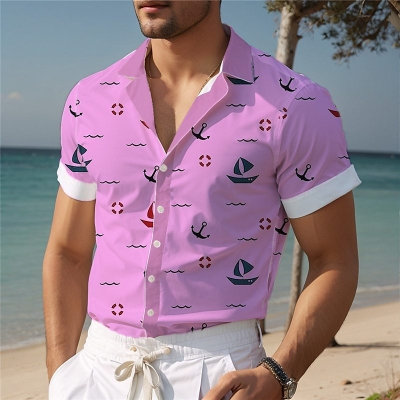 Nautical Print Hawaiian Short Sleeve Shirt