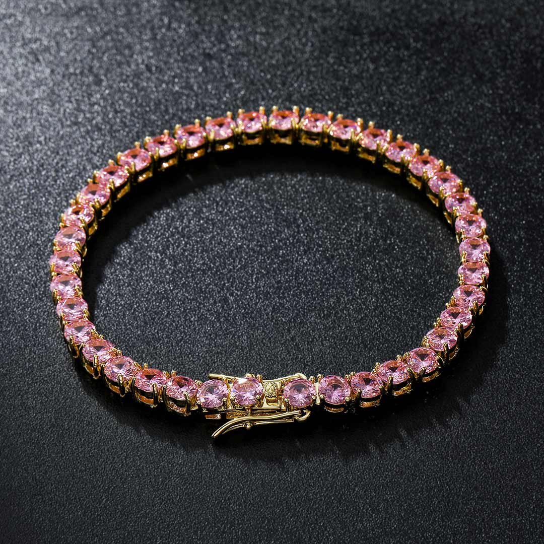 5mm Pink Stones Tennis 18K Gold Bracelet