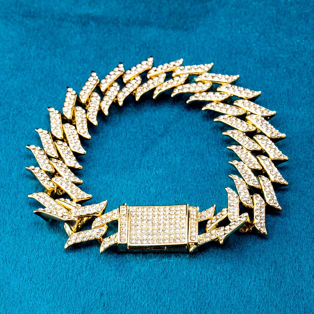 18mm Iced Spiked Cuban Bracelet in Gold