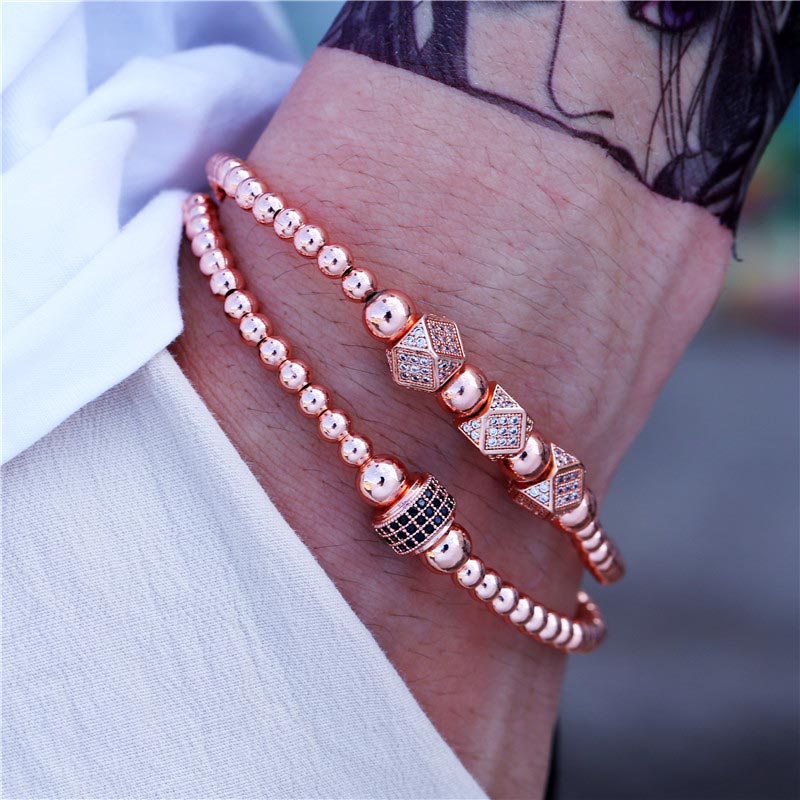 2pcs Iced Diamond-cut Beads Braided Bracelet
