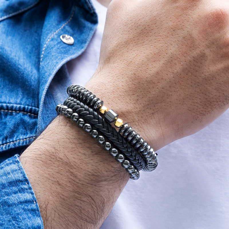 3Pcs Layered Braided Bead Hematite Adjustable Bracelets 3Pcs Layered Braided Bead Hematite Adjustable Bracelets