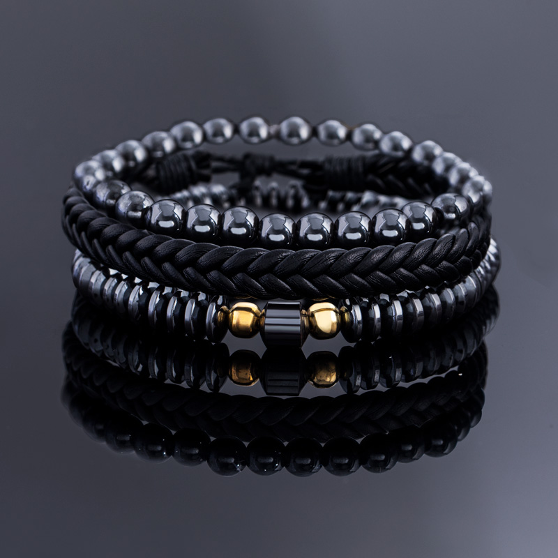 3Pcs Layered Braided Bead Hematite Adjustable Bracelets 3Pcs Layered Braided Bead Hematite Adjustable Bracelets