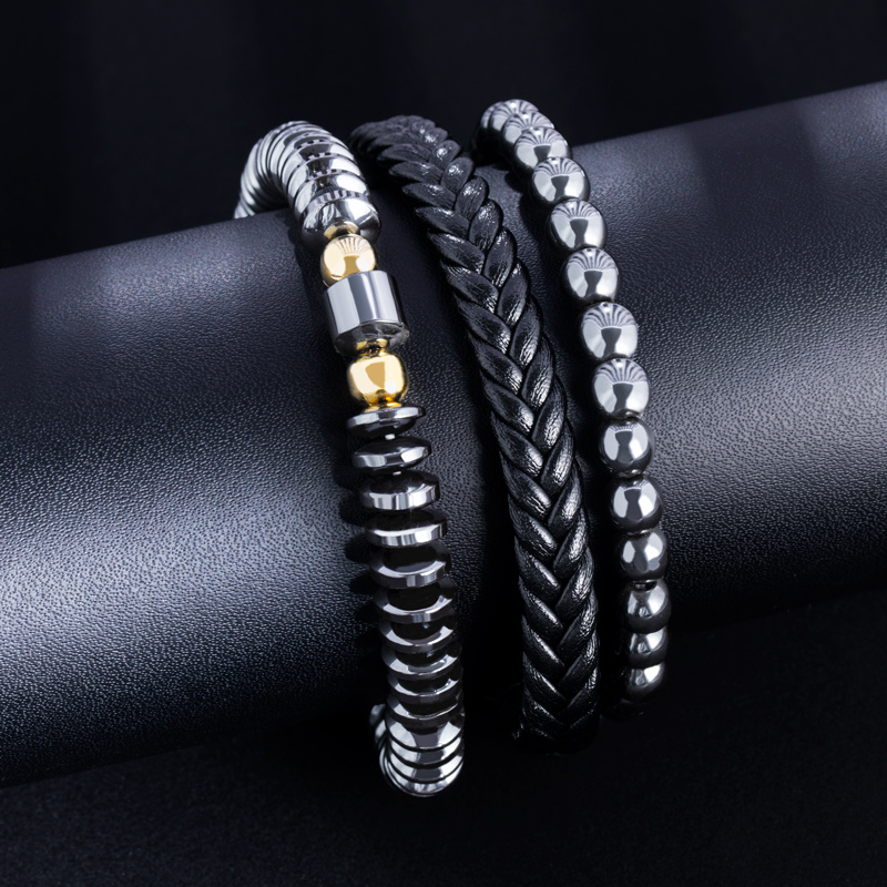 3Pcs Layered Braided Bead Hematite Adjustable Bracelets 3Pcs Layered Braided Bead Hematite Adjustable Bracelets