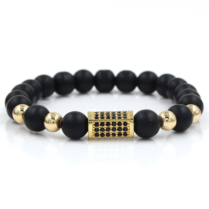2Pcs Black Frosted & Gold Copper Beads Bracelet Set in Gold