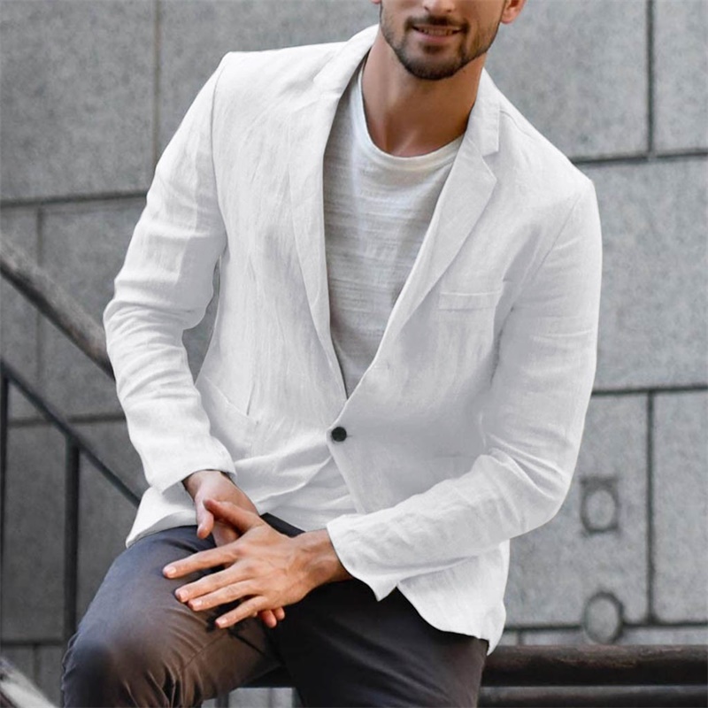 Casual Men's Cotton Linen Loose Solid Color Thin Suit Coat