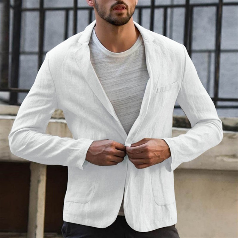 Casual Men's Cotton Linen Loose Solid Color Thin Suit Coat