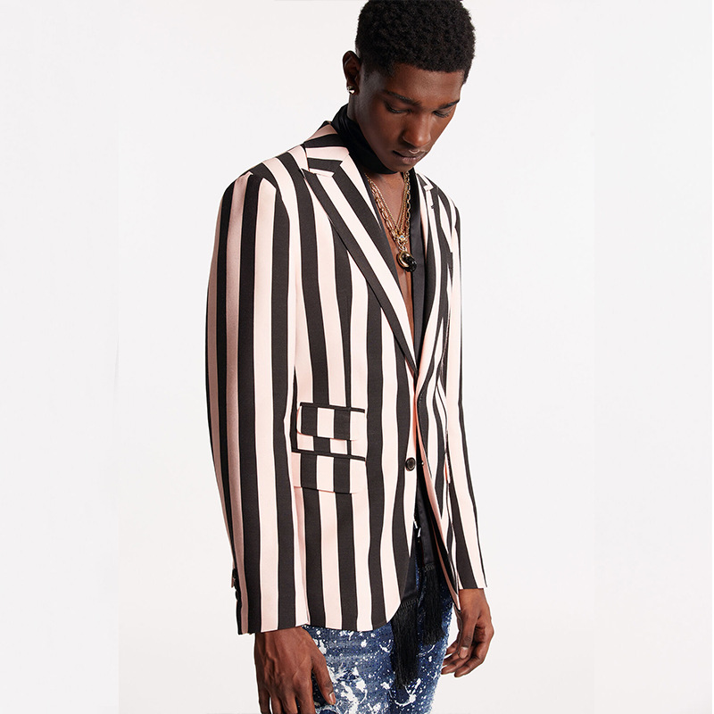 Stylish Slim Fit Black Striped Suit