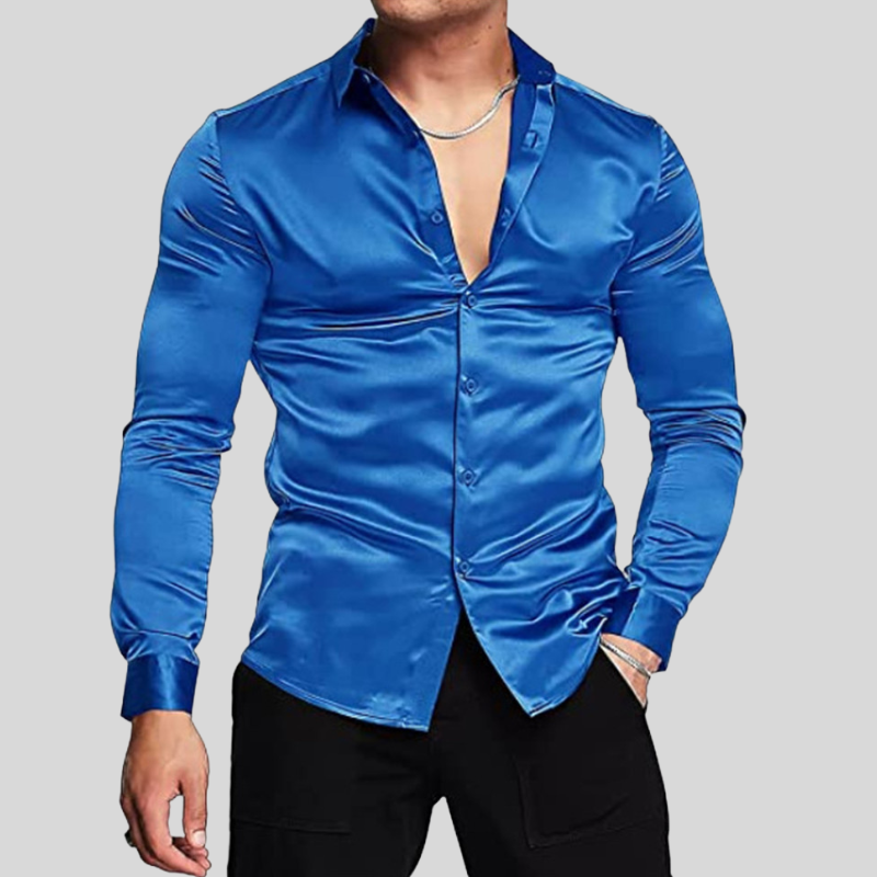 Men's Fashion Shiny Solid Color Prom Shirt