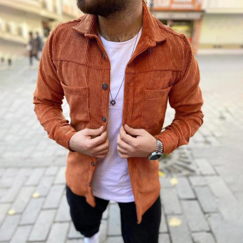 Men's Solid Color Long Sleeve Corduroy Shirt