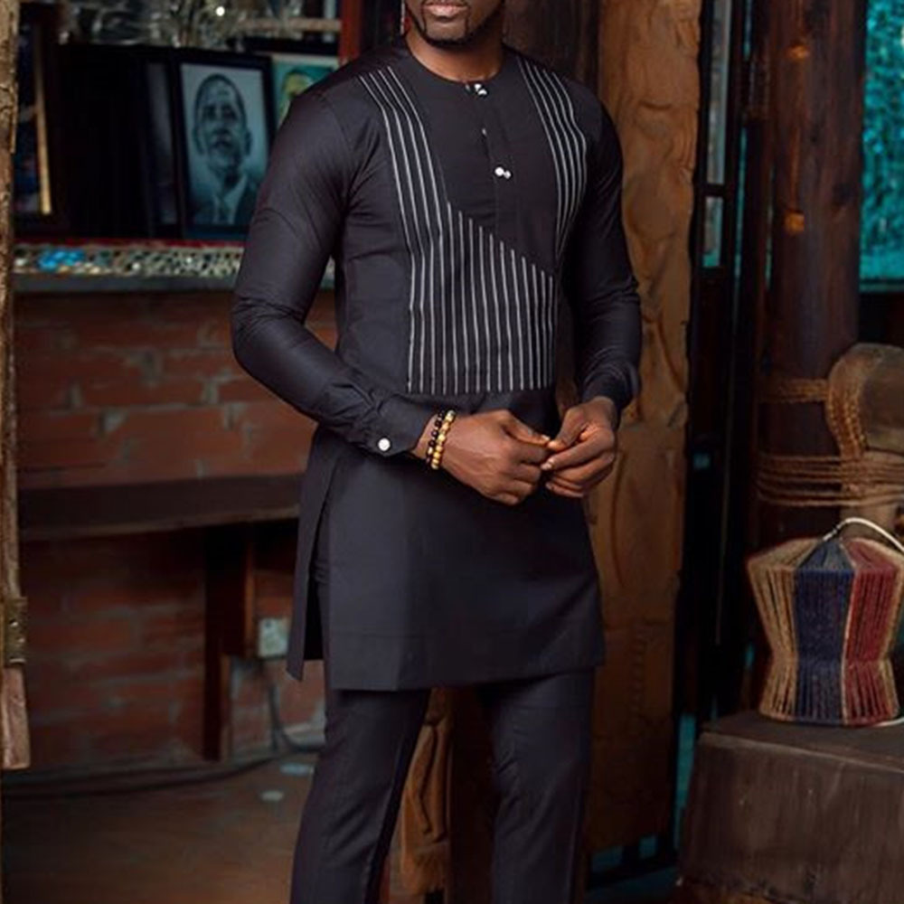 Black Casual Striped Ethnic Long Sleeve Shirt
