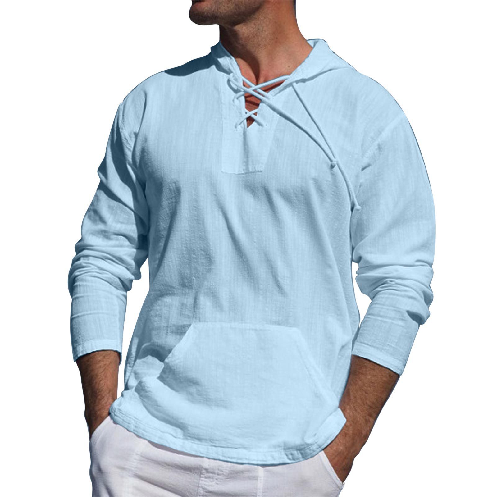 Casual Cotton And Linen Strap Solid Color Long-Sleeved Shirt