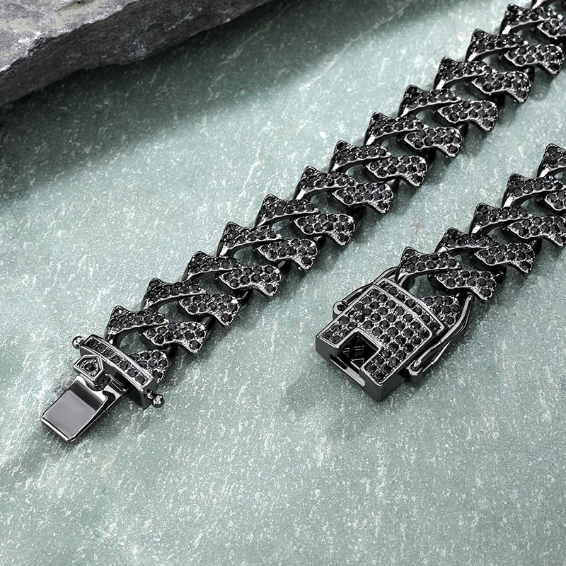 14mm Iced Cuban Spiked Chain in Black Gold