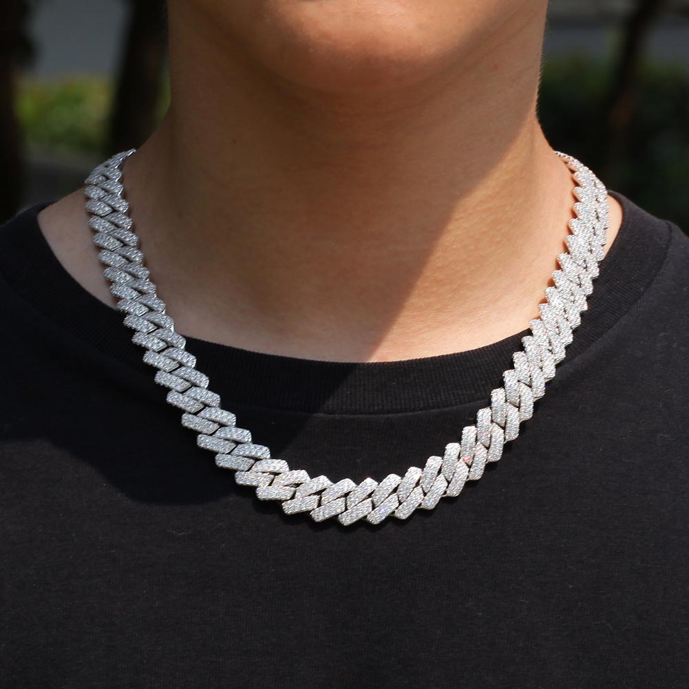 13mm 18" Iced Cuban Chain in White Gold