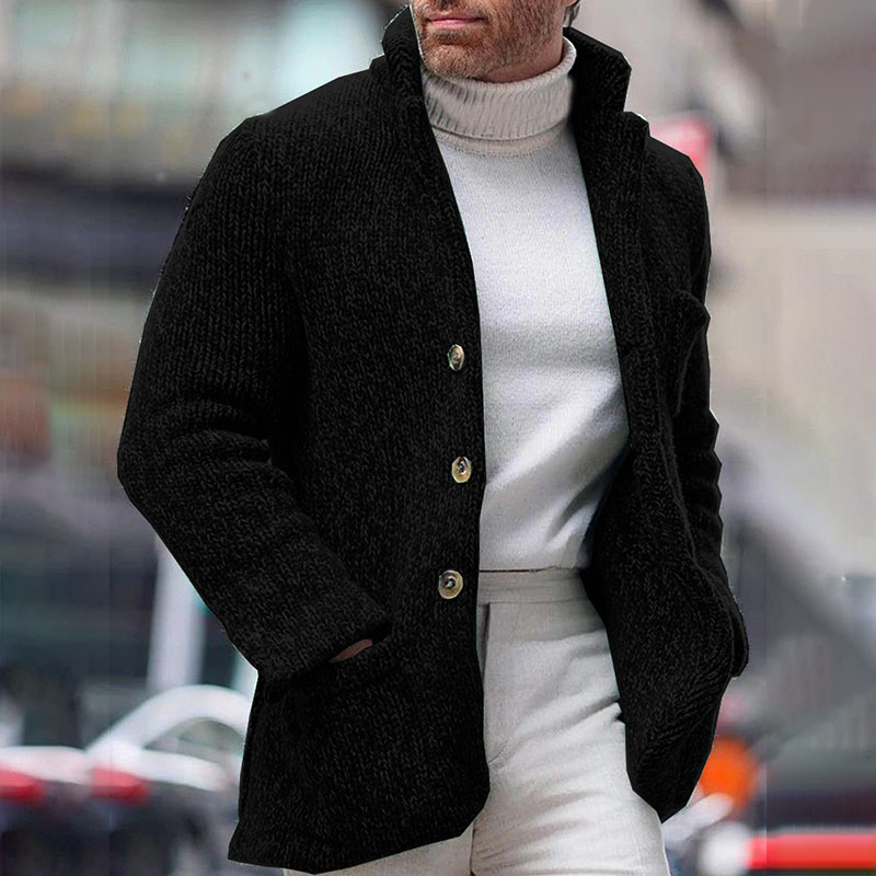 Stand Collar Single Breasted Pocket Knitted Cardigan