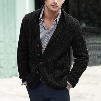 Long Sleeve Knitted Suit Collar Casual Cardigan