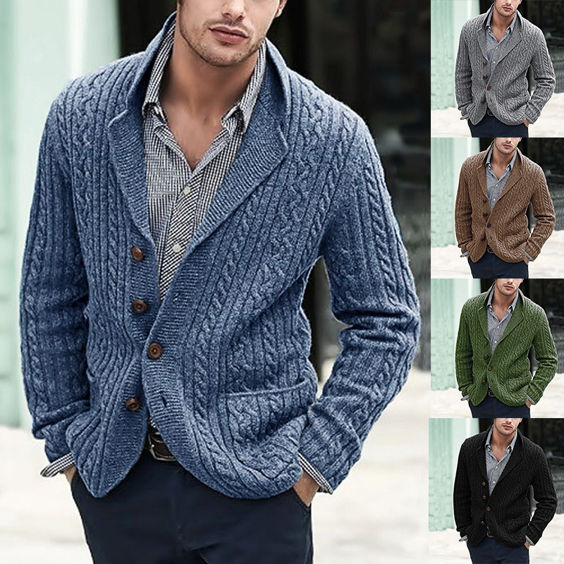Long Sleeve Knitted Suit Collar Casual Cardigan