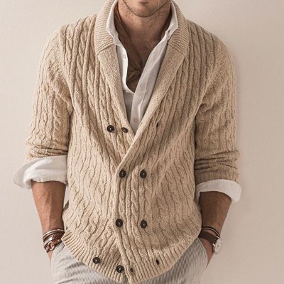 Double-Breasted Solid Color Knitted Cardigan