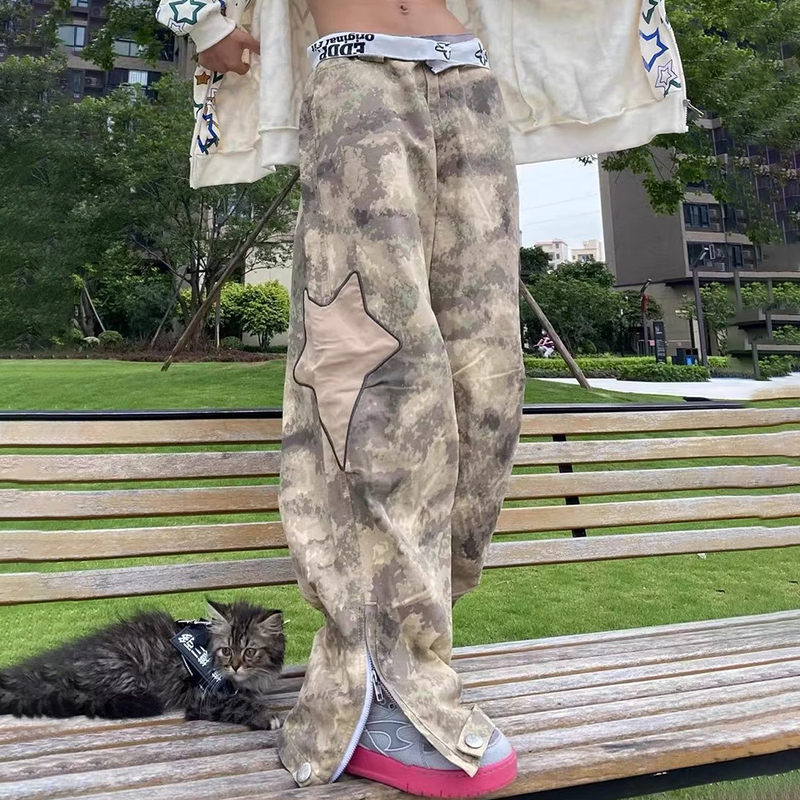 High Street Star Zipper Camouflage Pants