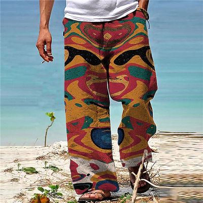 Men's Loose Belt Drawstring Printed Sweatpants