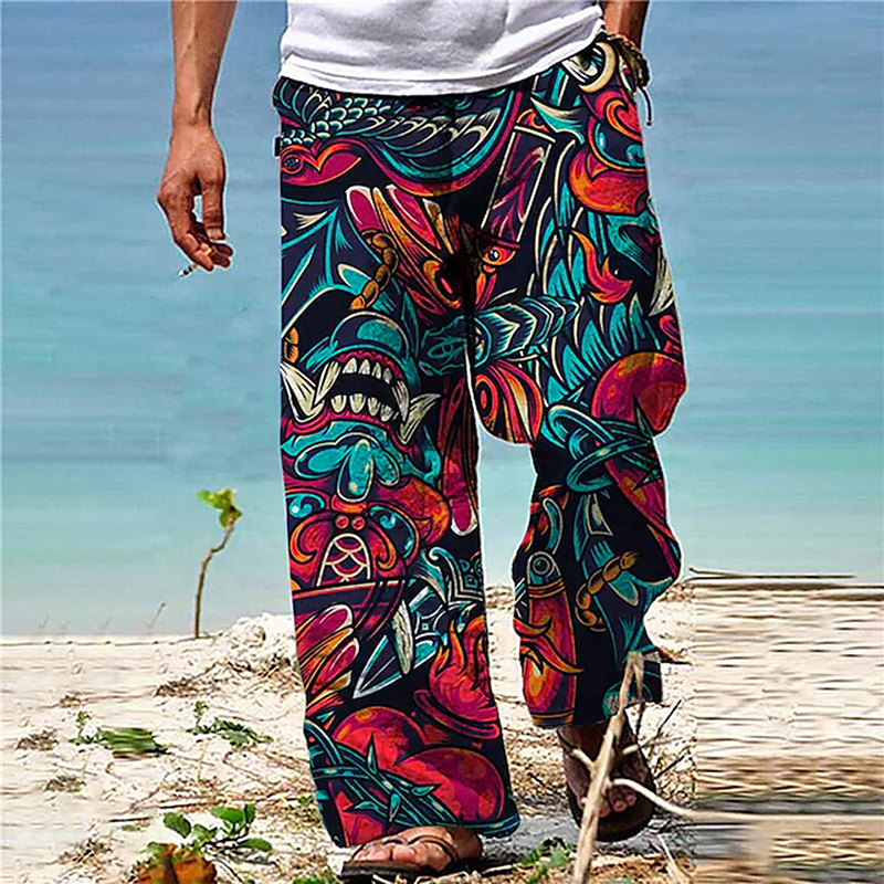 Men's Loose Belt Drawstring Printed Sweatpants