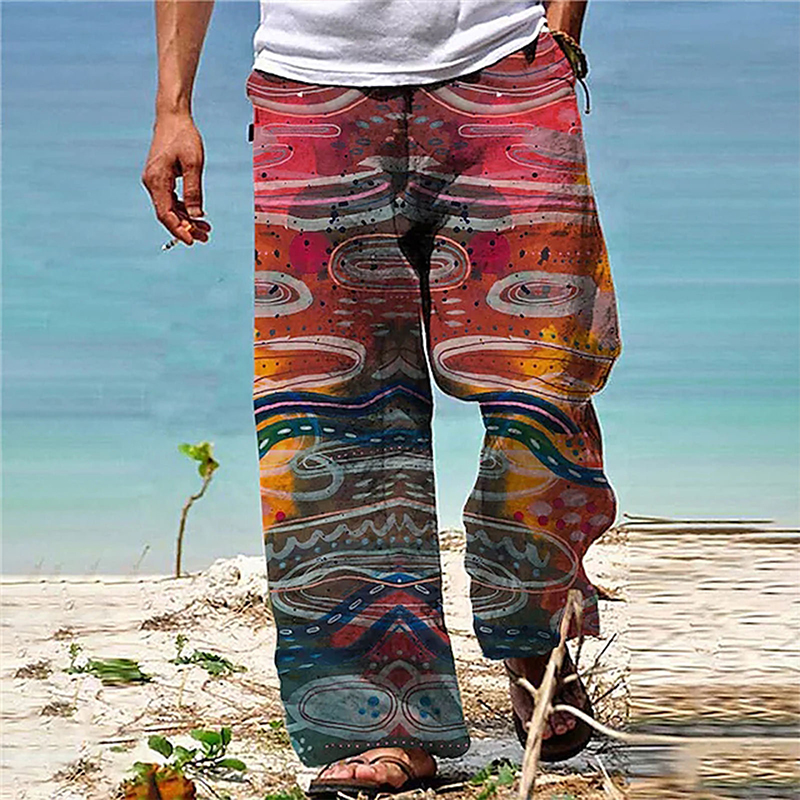 Men's Loose Belt Drawstring Printed Sweatpants