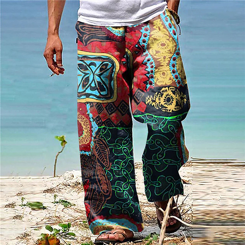 Men's Loose Belt Drawstring Printed Sweatpants