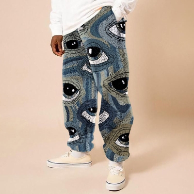Abstract Casual Eye Print Flannel Track Pants