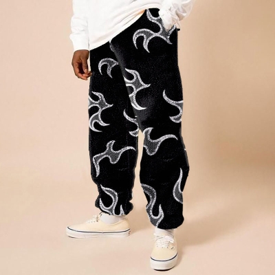 Street Flame Print Flannel Casual Pants