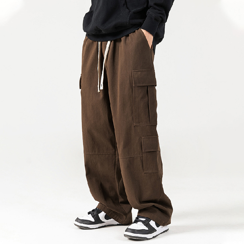 Straight Fit Loose Multi-Pocket Cargo Casual Pants