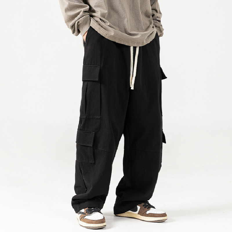 Straight Fit Loose Multi-Pocket Cargo Casual Pants