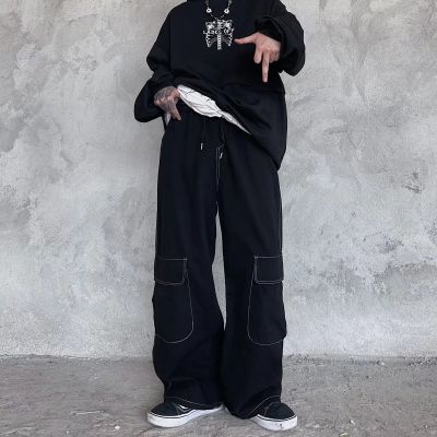 Hip-Hop Street Topstitched Pocket Cargo Pants